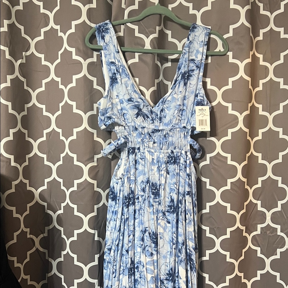 Blue Floral Sleeveless Dress